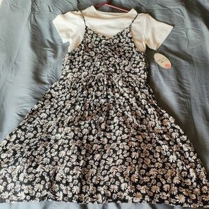 2 Piece Floral Dress w/ white ribbed T-Shirt